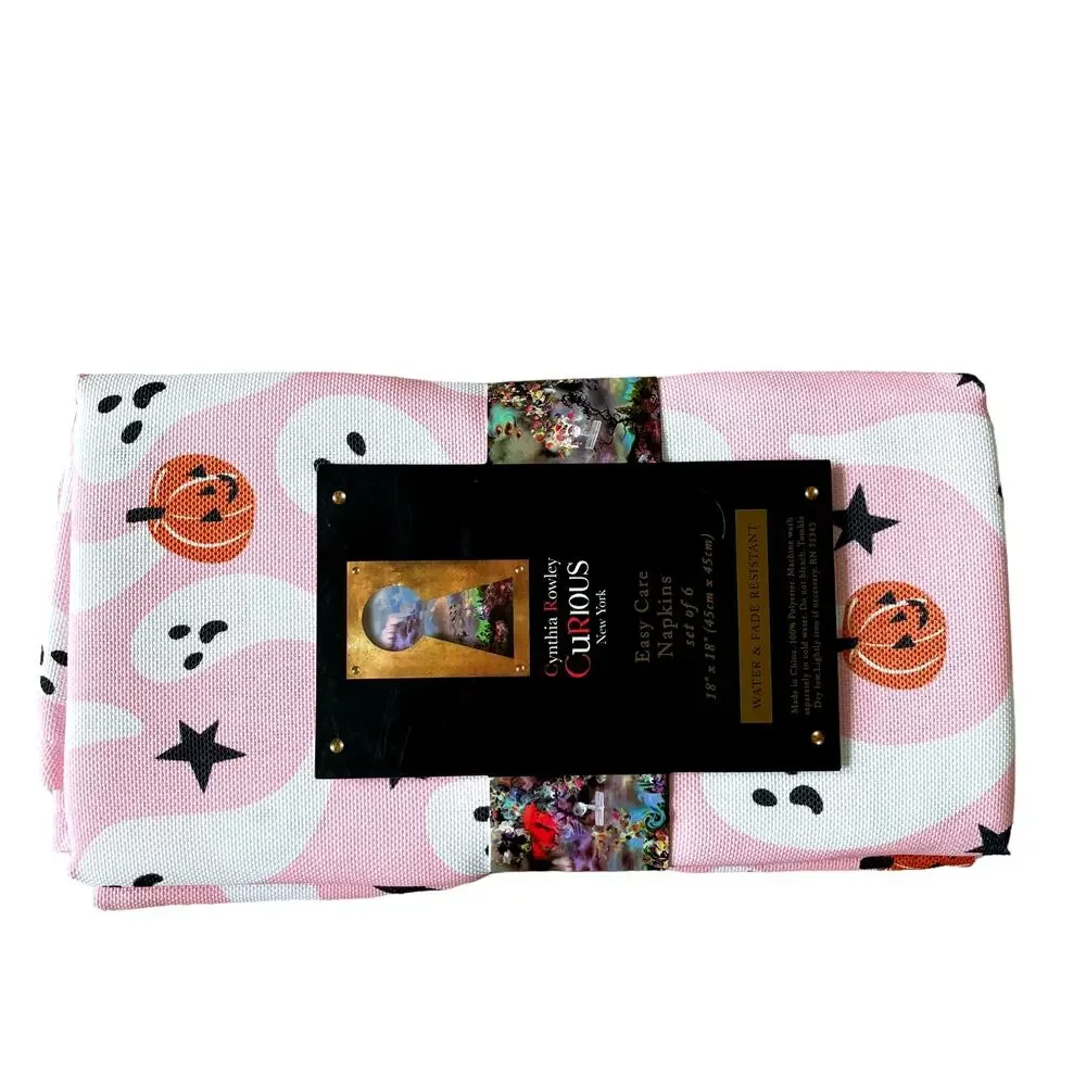 Cynthia Rowley Halloween PINK GHOST Dinner Napkins 18x18 Set of 6 Spooky NEW